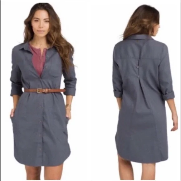 Prana Yarrow Organic Cotton Casual Button Down Shirt Dress Blue XL NWT - Picture 1 of 16